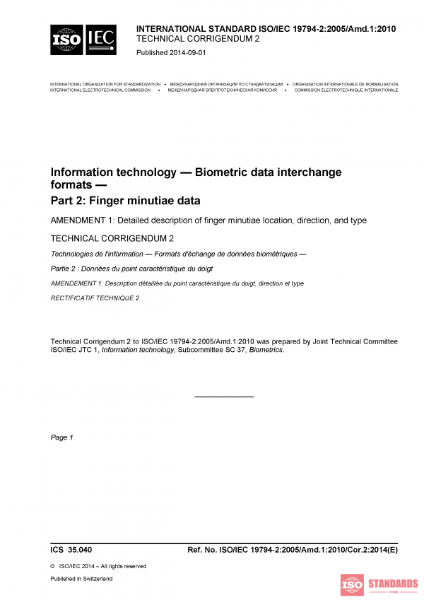 ISO/IEC 19794-2:2005/Amd 1:2010/Cor 2:2014 PDF