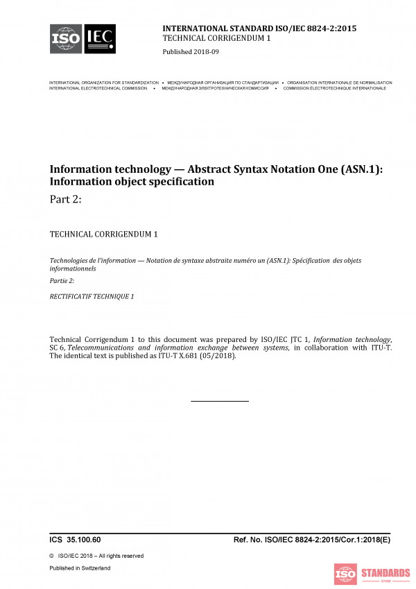 ISO/IEC 8824-2:2015/Cor 1:2018 PDF