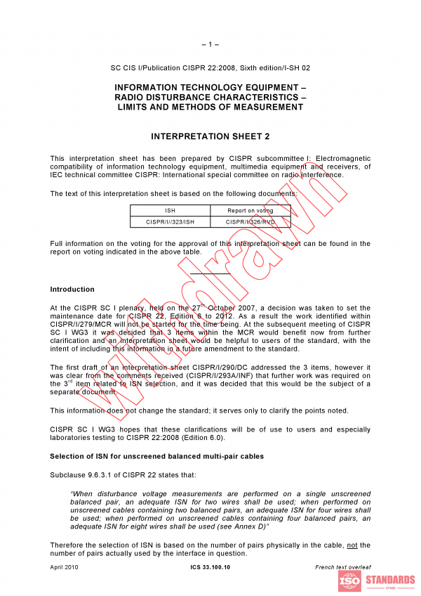 CISPR 22:2008/ISH2:2010 PDF