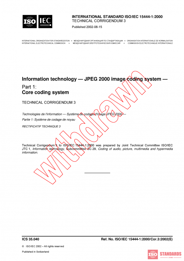 ISO/IEC 15444-1:2000/COR3:2002 PDF