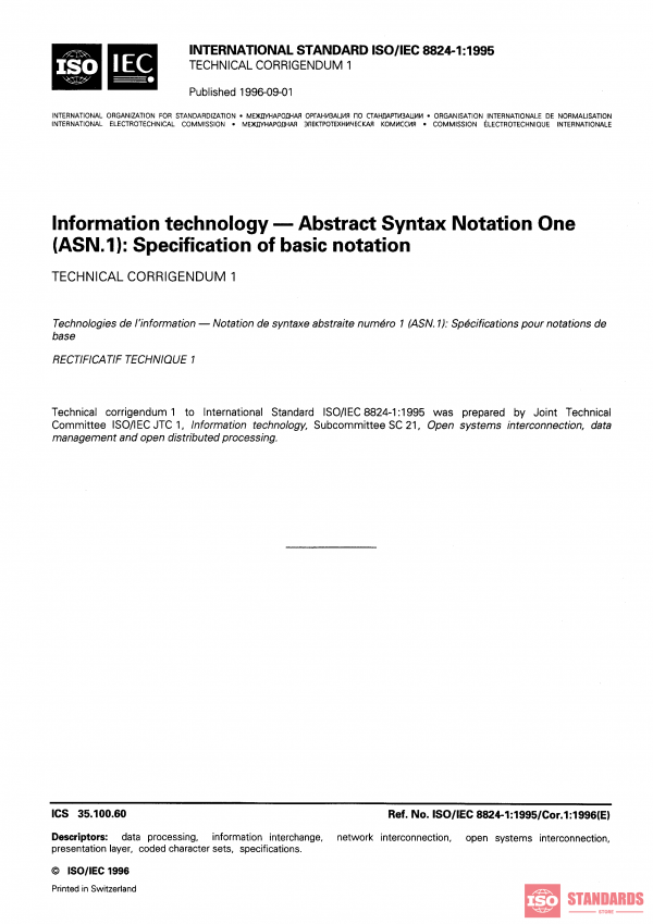 ISO/IEC 8824-1:1995/Cor 1:1996 PDF
