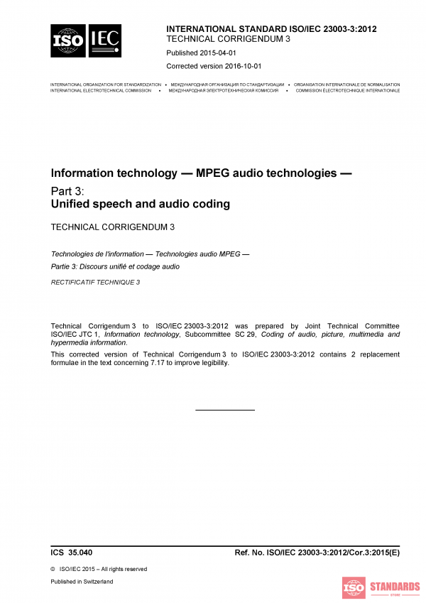 ISO/IEC 23003-3:2012/Cor 3:2015 PDF