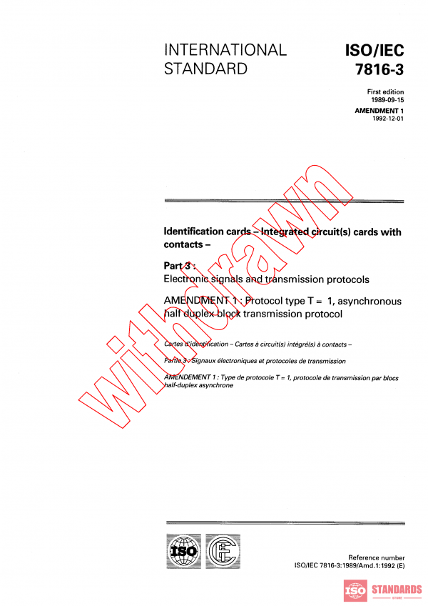 ISO/IEC 7816-3:1989/AMD1:1992 PDF