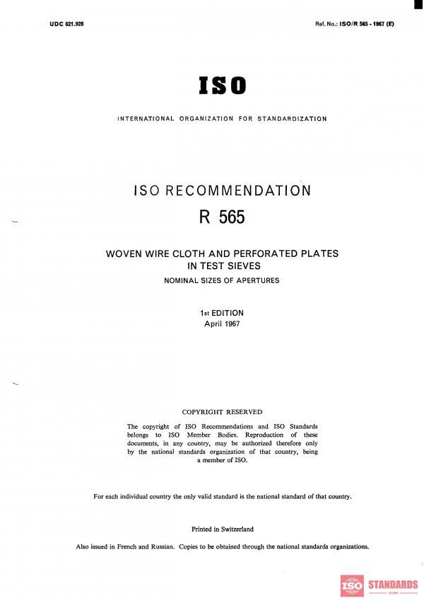 ISO/R 565:1967 PDF