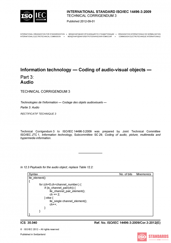 ISO/IEC 14496-3:2009/COR3:2012 PDF