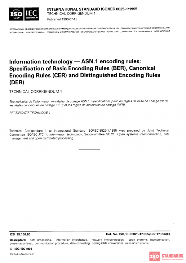 ISO/IEC 8825-1:1995/Cor 1:1996 PDF