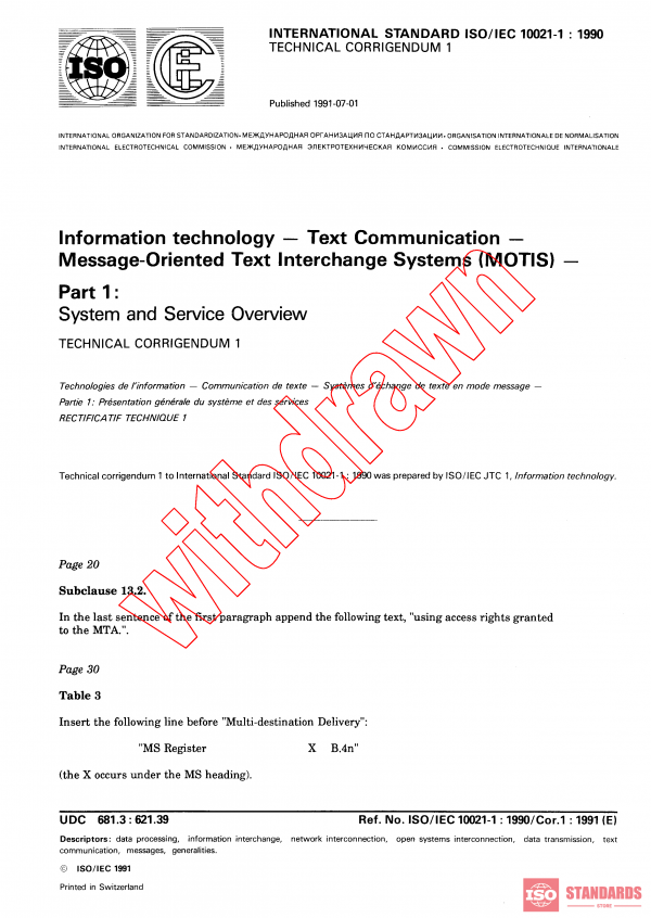 ISO/IEC 10021-1:1990/COR1:1991 PDF