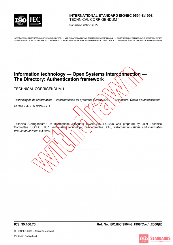 ISO/IEC 9594-8:1998/COR1:2000 PDF