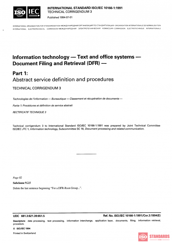 ISO/IEC 10166-1:1991/Cor 3:1994 PDF