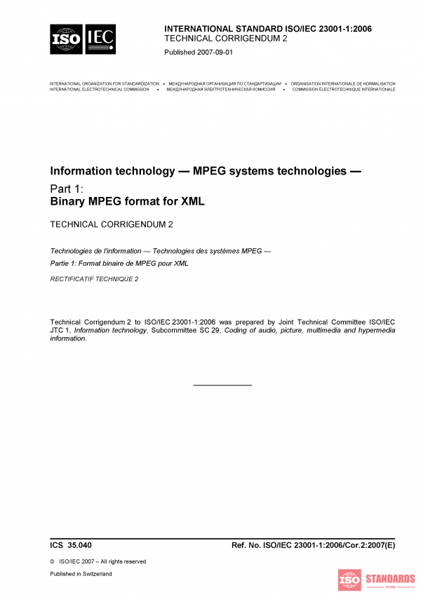 ISO/IEC 23001-1:2006/Cor 2:2007 PDF