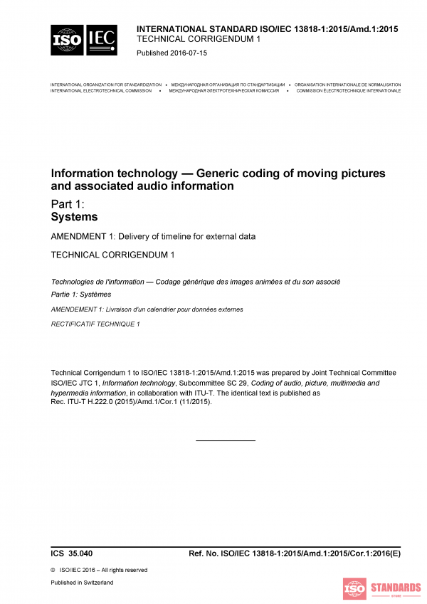ISO/IEC 13818-1:2015/AMD1:2015/COR1:2016 PDF