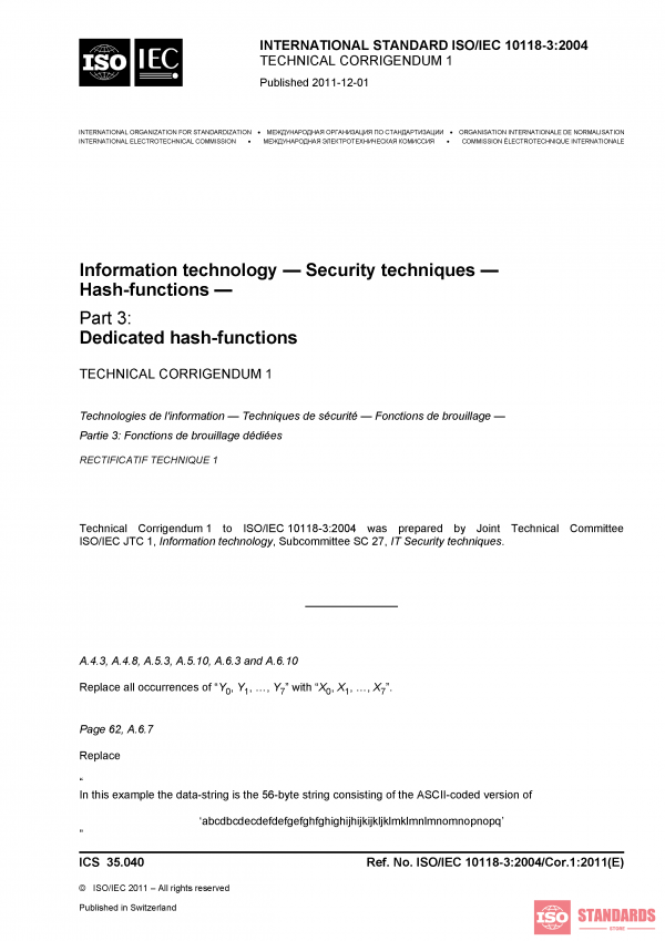 ISO/IEC 10118-3:2004/Cor 1:2011 PDF