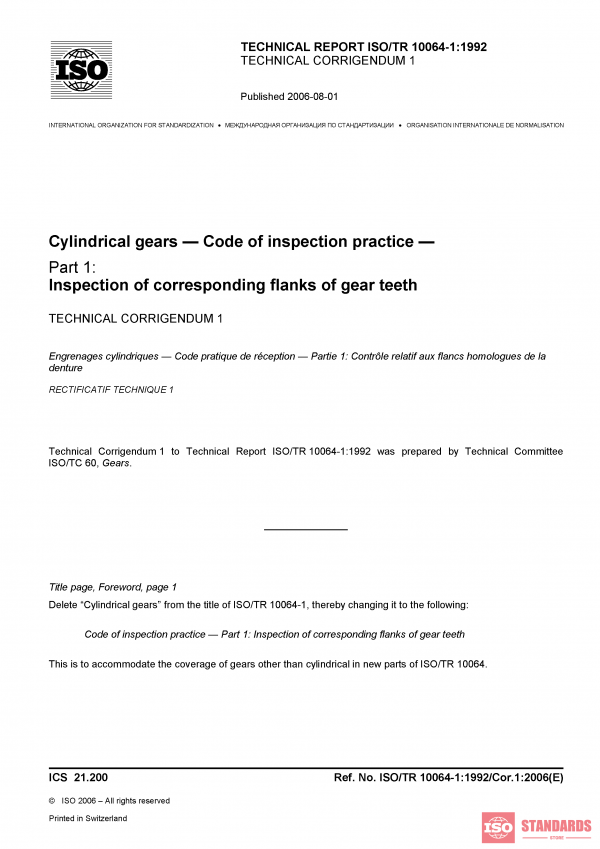 ISO/TR 10064-1:1992/Cor 1:2006 PDF