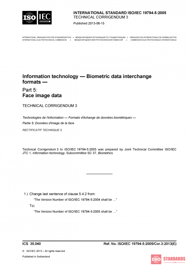 ISO/IEC 19794-5:2005/Cor 3:2013 PDF