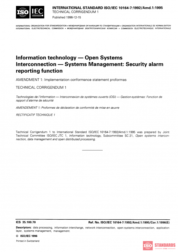 ISO/IEC 10164-7:1992/Amd 1:1995/Cor 1:1996 PDF