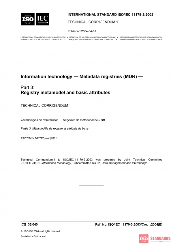 ISO/IEC 11179-3:2003/Cor 1:2004 PDF