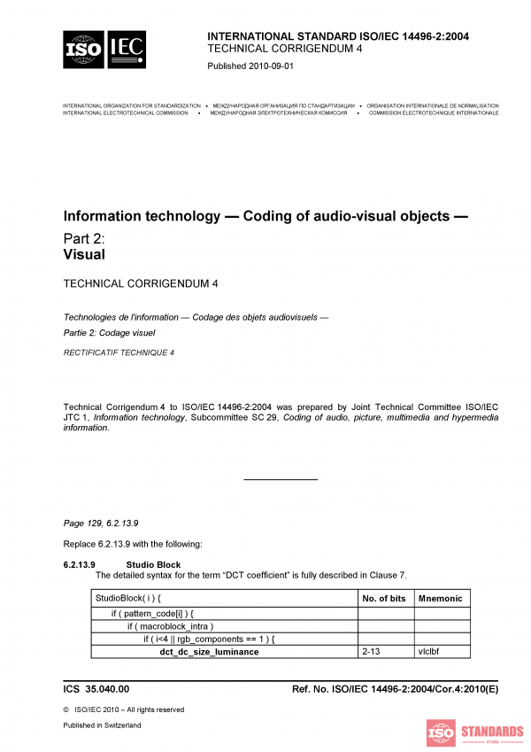 ISO/IEC 14496-2:2004/Cor 4:2010 PDF