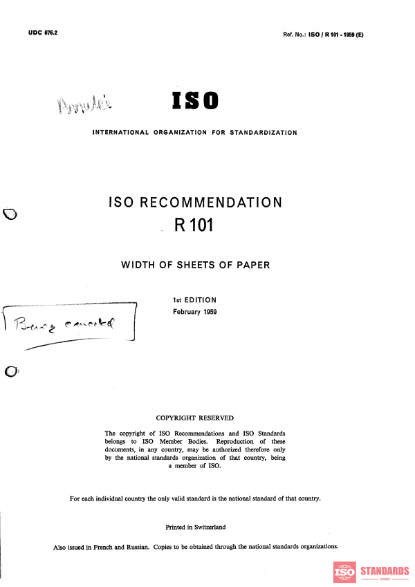 ISO/R 101:1959 PDF