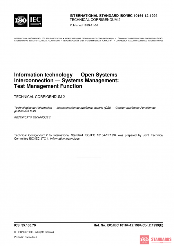 ISO/IEC 10164-12:1994/COR2:1999 PDF