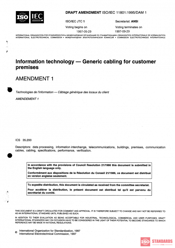 ISO/IEC 11801:1995/Amd 1:1999 PDF