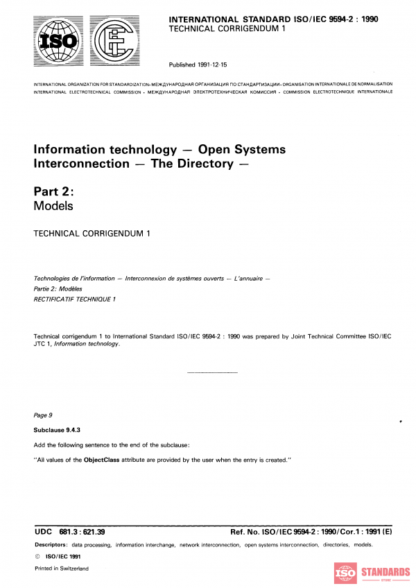 ISO/IEC 9594-2:1990/Cor 1:1991 PDF