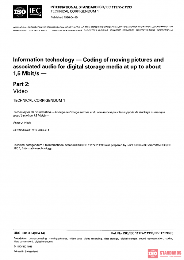 ISO/IEC 11172-2:1993/Cor 1:1996 PDF