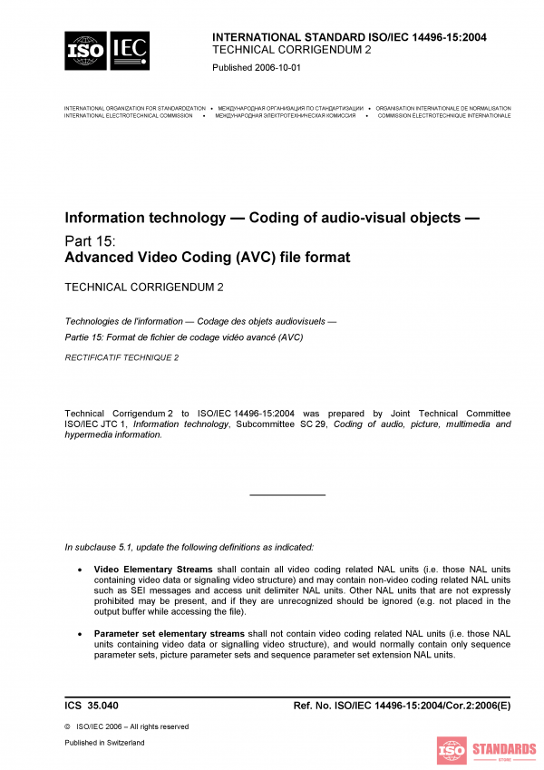 ISO/IEC 14496-15:2004/Cor 2:2006 PDF