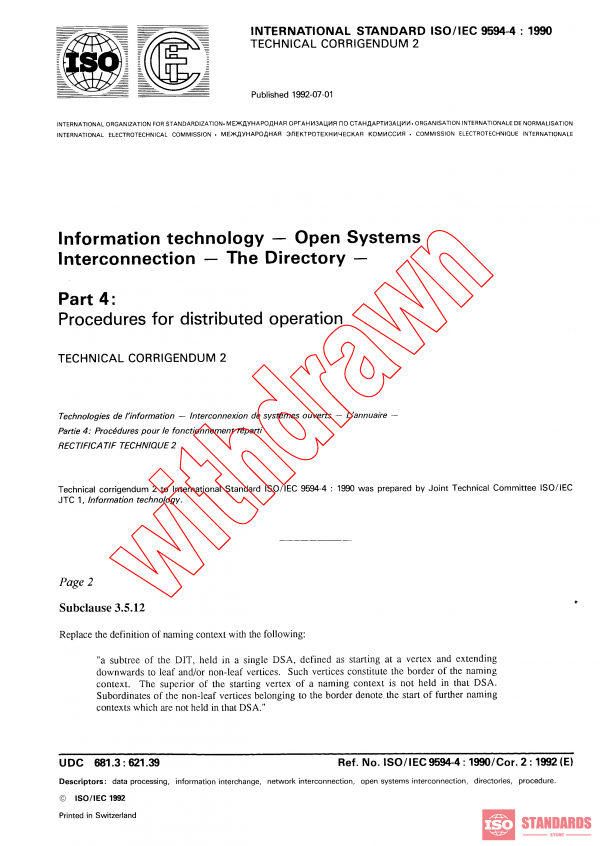 ISO/IEC 9594-4:1990/COR2:1992 PDF