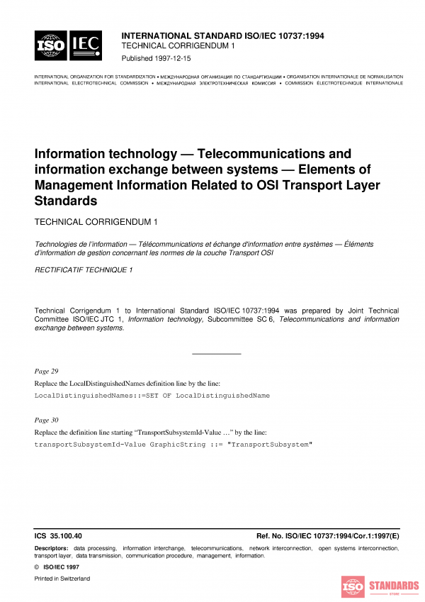 ISO/IEC 10737:1994/Cor 1:1997 PDF