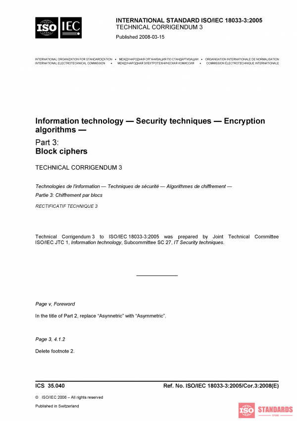 ISO/IEC 18033-3:2005/Cor 3:2008 PDF