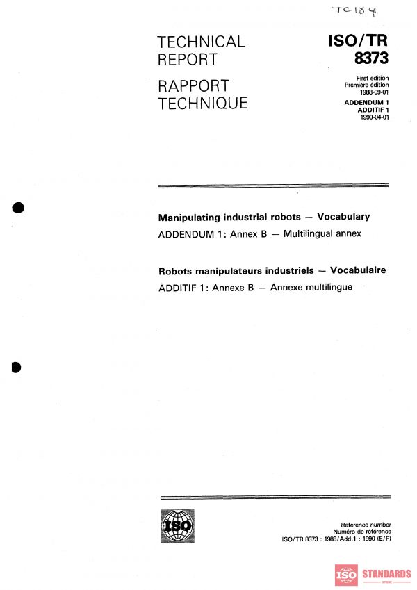 ISO/TR 8373:1988/Add 1:1990 PDF
