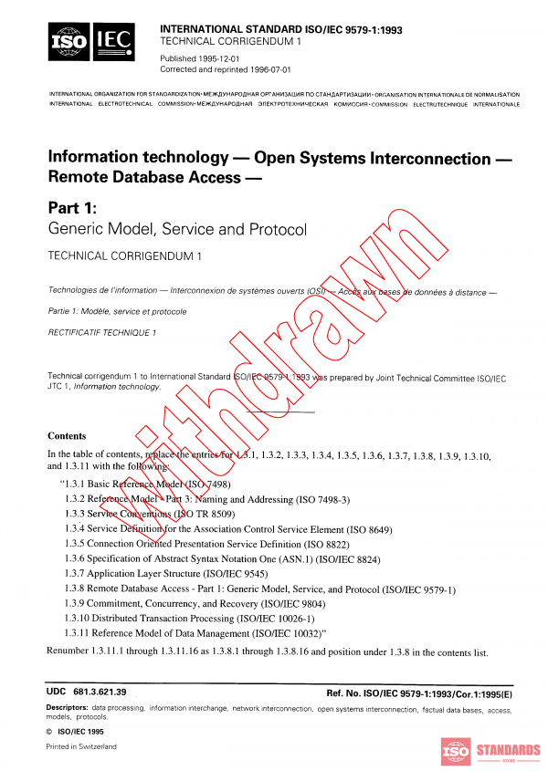 ISO/IEC 9579-1:1993/COR1:1995 PDF