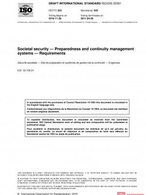 ISO/DIS 22301 :2010 PDF
