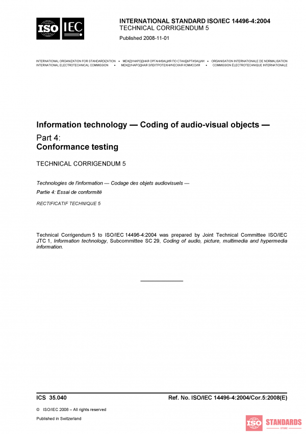 ISO/IEC 14496-4:2004/COR5:2008 PDF
