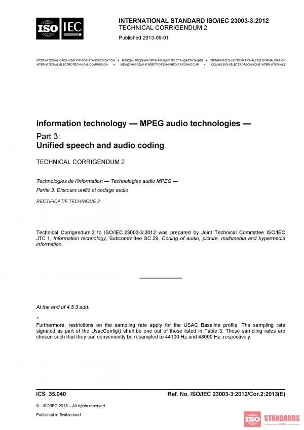 ISO/IEC 23003-3:2012/COR2:2013 PDF