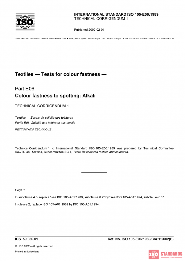 ISO 105-E06:1989/Cor 1:2002 PDF
