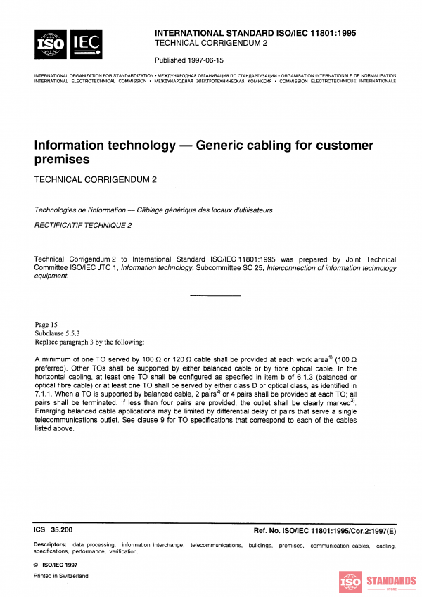 ISO/IEC 11801:1995/Cor 2:1997 PDF