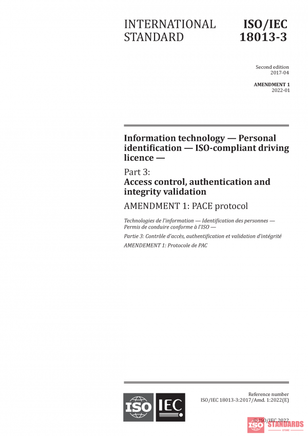 ISO/IEC 18013-3:2017/AMD1:2022 PDF