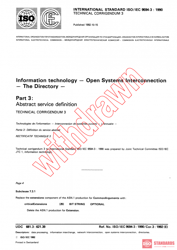 ISO/IEC 9594-3:1990/COR3:1992 PDF