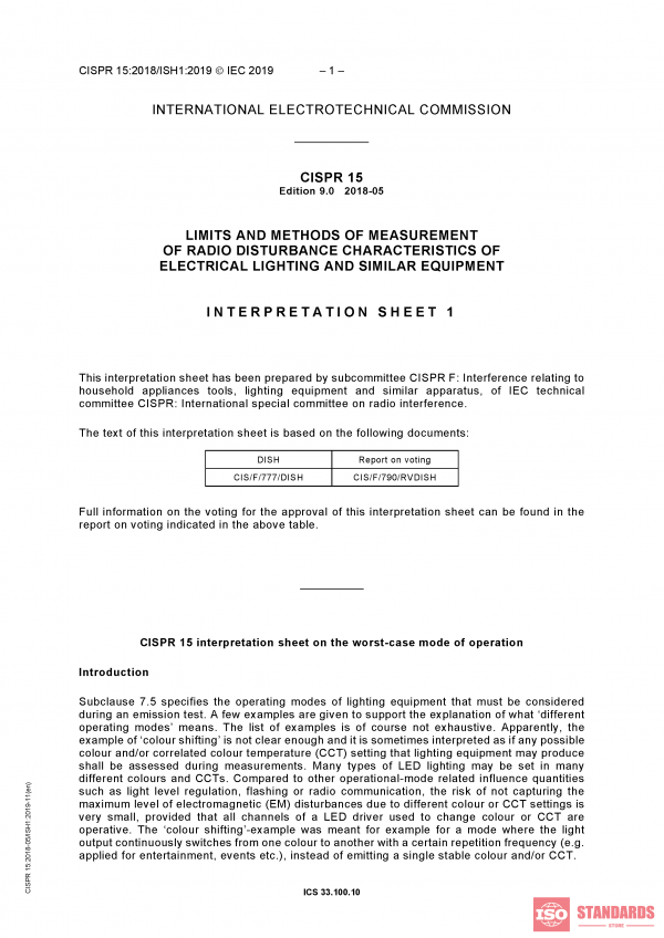 CISPR 15:2018/ISH1:2019 PDF