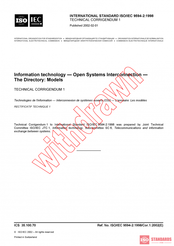 ISO/IEC 9594-2:1998/COR1:2002 PDF