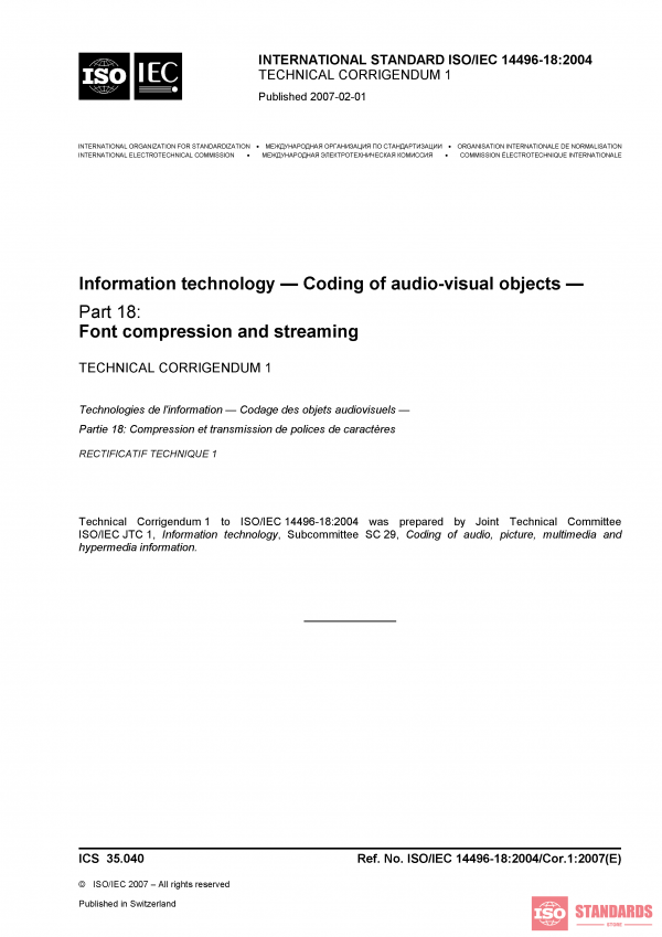 ISO/IEC 14496-18:2004/Cor 1:2007 PDF