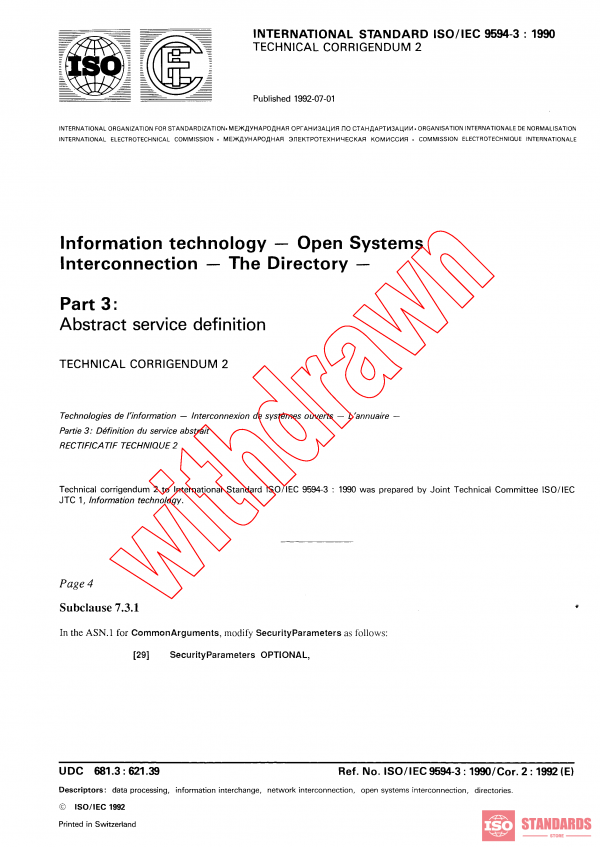 ISO/IEC 9594-3:1990/COR2:1992 PDF