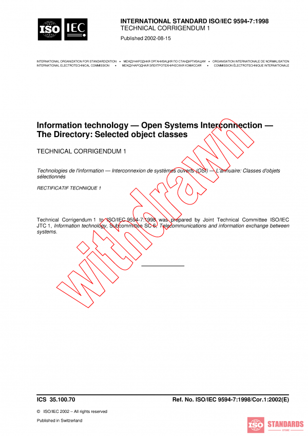 ISO/IEC 9594-7:1998/COR1:2002 PDF