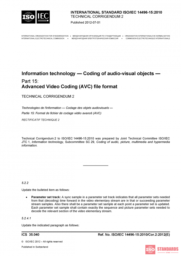 ISO/IEC 14496-15:2010/COR2:2012 PDF