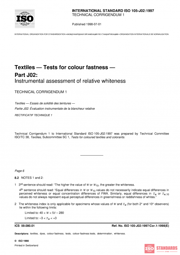 ISO 105-J02:1997/Cor 1:1998 PDF