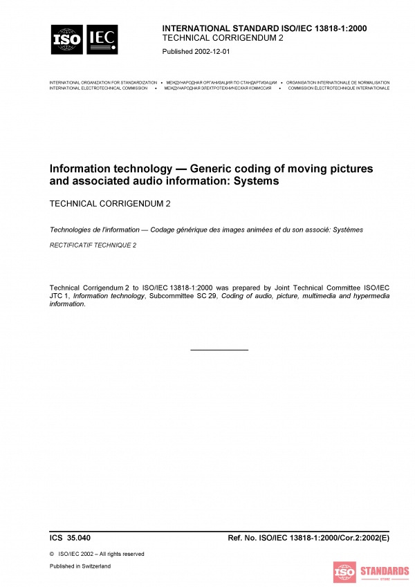 ISO/IEC 13818-1:2000/Cor 2:2002 PDF