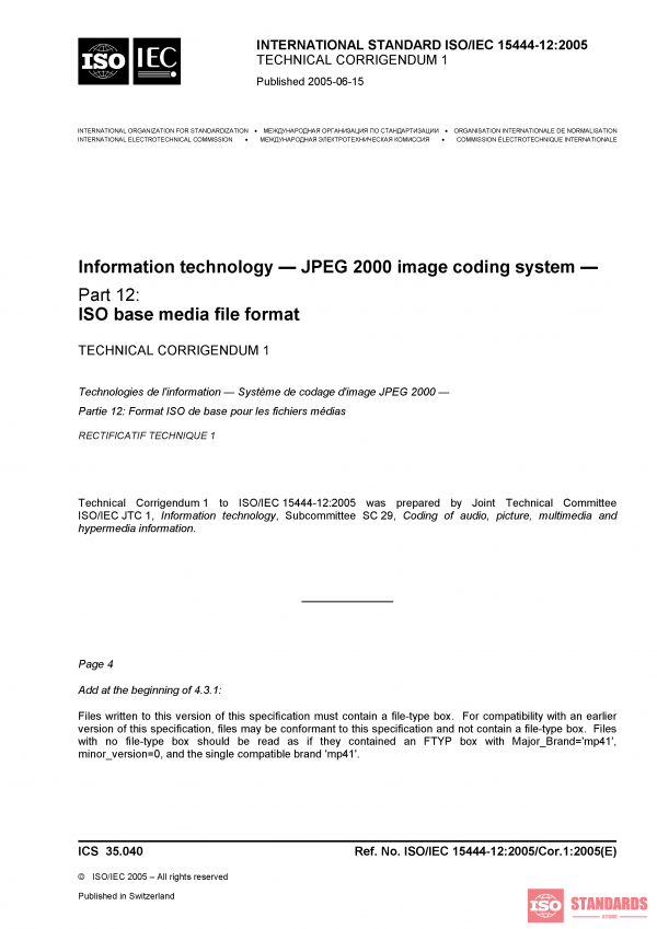 ISO/IEC 15444-12:2005/Cor 1:2005 PDF