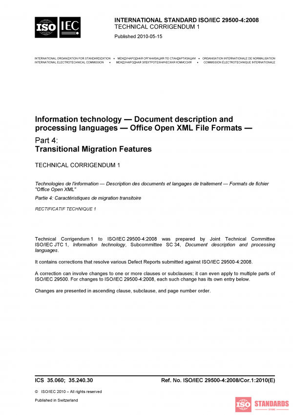 ISO/IEC 29500-4:2008/Cor 1:2010 PDF