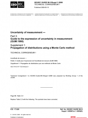 ISO/IEC Guide 98-3:2008/Suppl 1:2008/Cor 1:2009 PDF